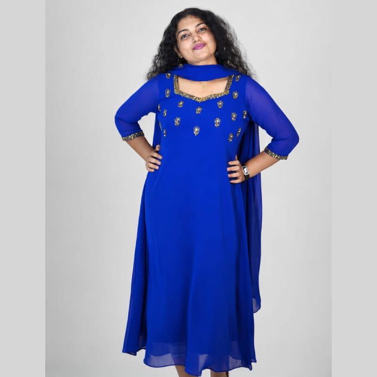 A-Line Top with Dupatta - Blue