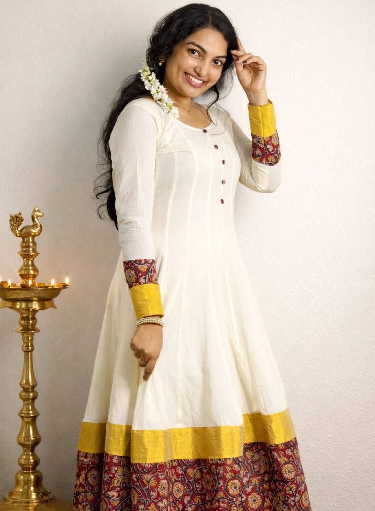 Panelled anarkali with kalamkari