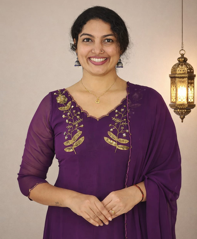 Panneled georget Anarkali ( violet)