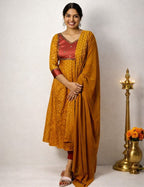 Banarasi Aline with hand worked yoke and duppatta - Mizhiboutique