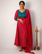 Banarasi Aline with hand worked yoke and duppatta - Mizhiboutique