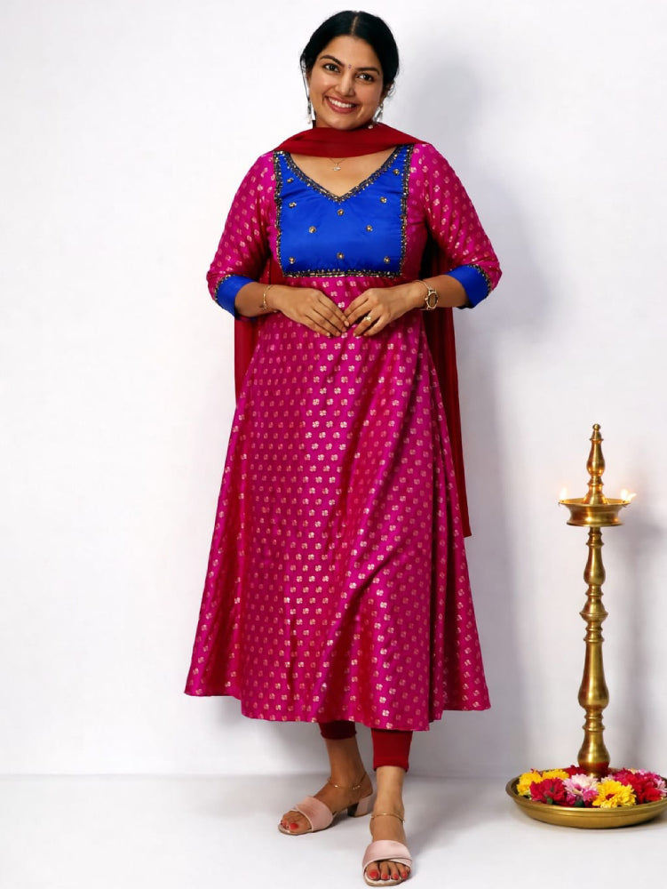 Banarasi Aline with hand worked yoke and duppatta - Mizhiboutique
