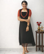 Georgette A-Line Kurti with Ajrakh Sleeves - Mizhiboutique