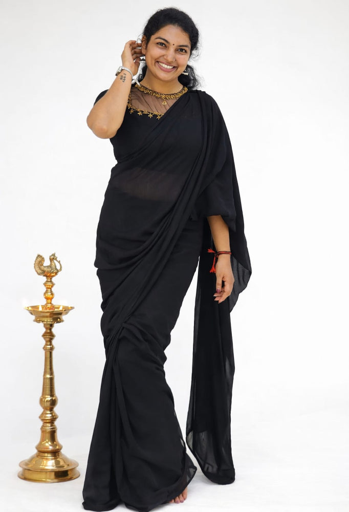 Ready-to-Wear Silk Saree with Handworked Blouse Piece - Mizhiboutique