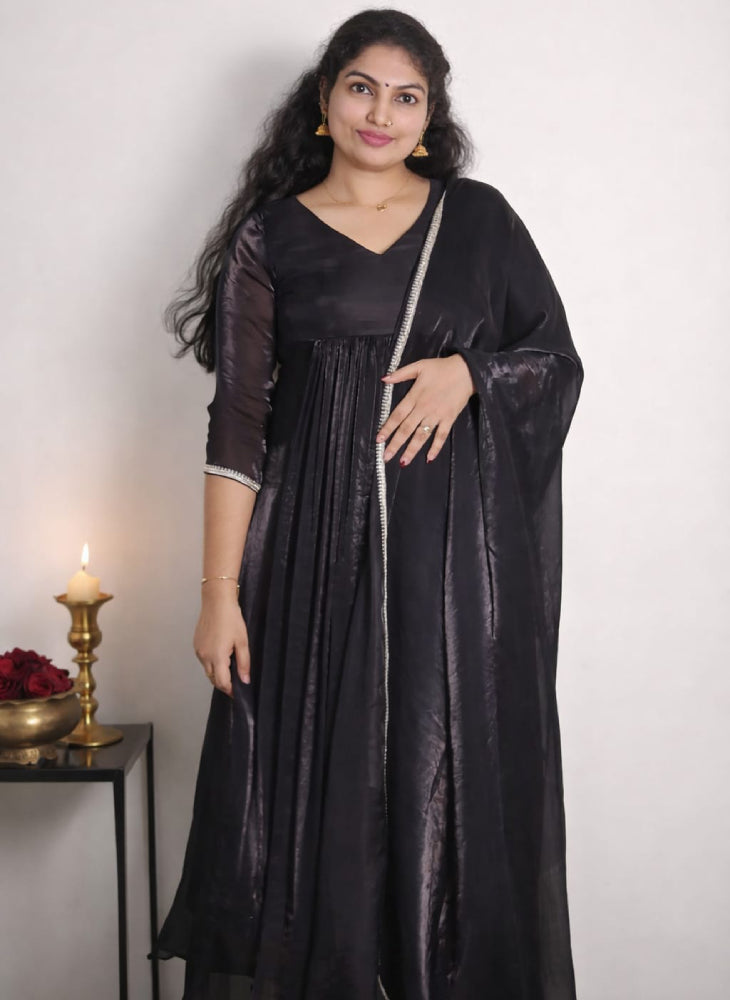 Velvet Organza Alia-Cut Kurti with Dupatta - Mizhiboutique