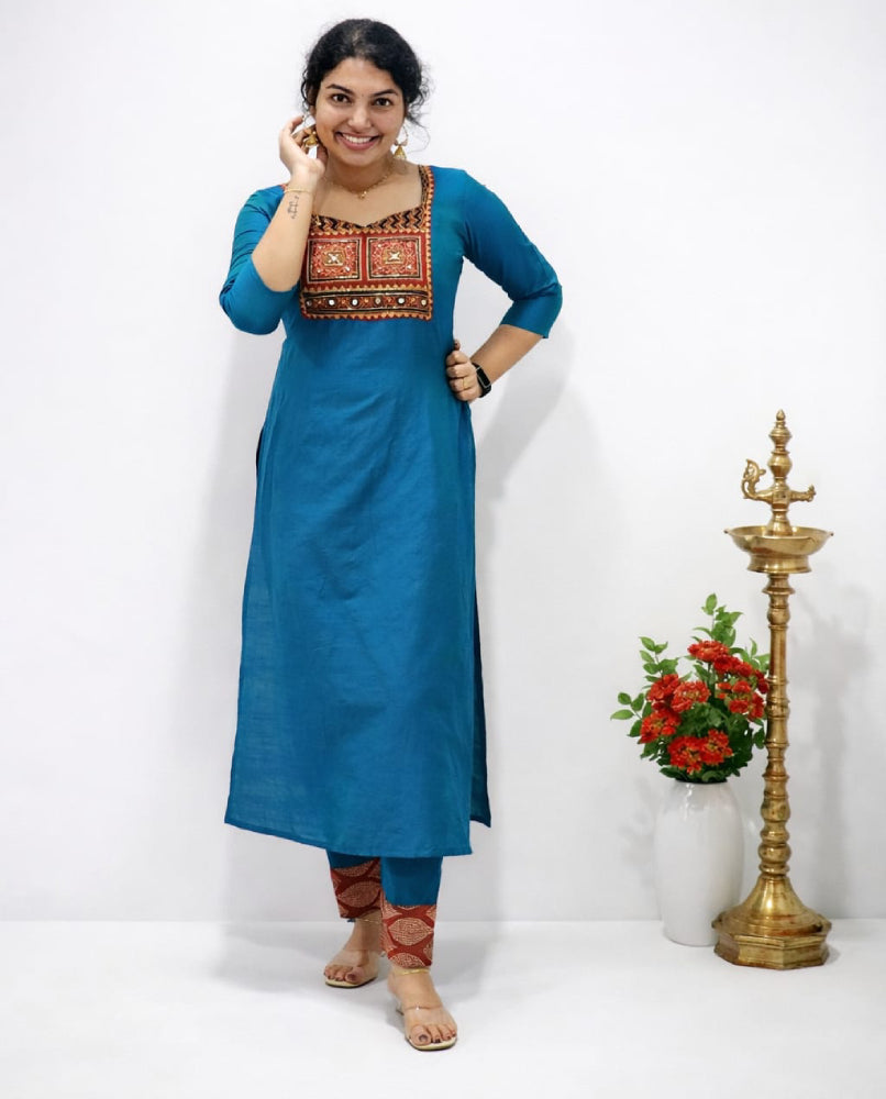 Silk Cotton Kurti with Bottom - Mizhiboutique
