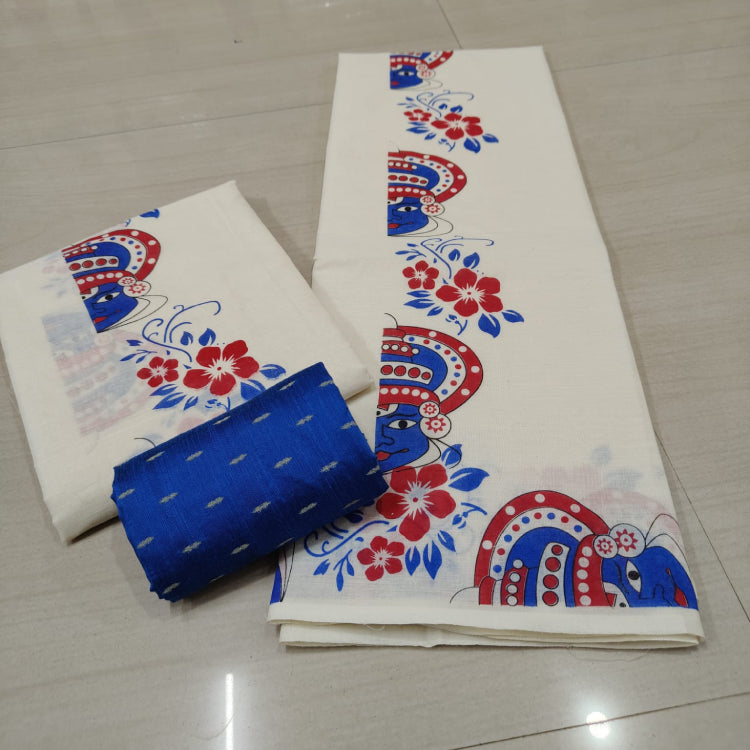Kadhakali set mund with blouse piece - blue