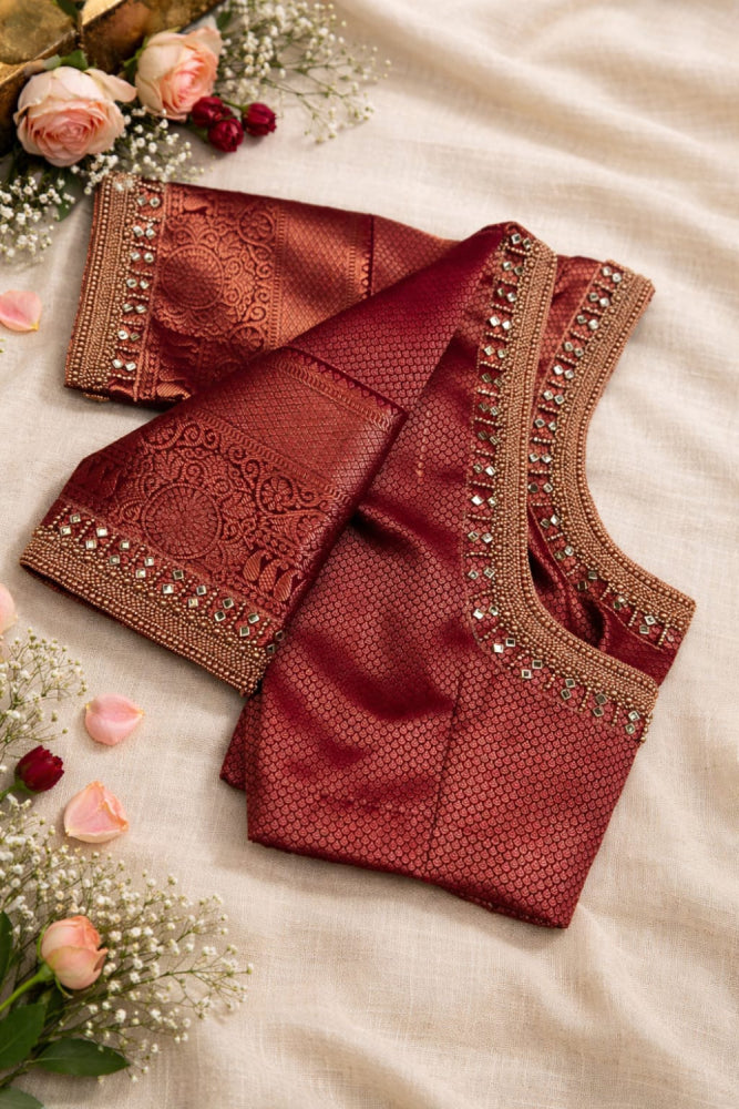 Bridal blouse with intricate handwork - Mizhiboutique