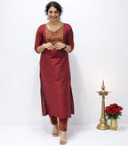 Silk Cotton Kurti with Bottom - Mizhiboutique