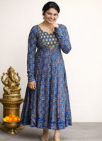 Panelled Ajrakh anarkali - Mizhiboutique