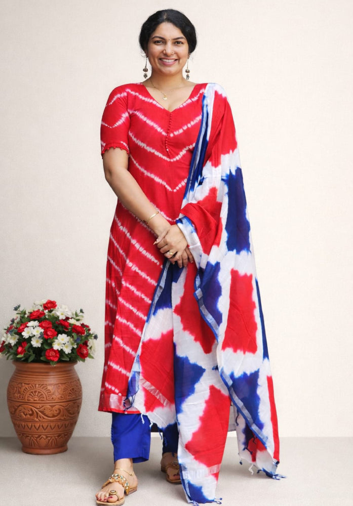 Cotton linen salwar set  with dupatta - Mizhiboutique