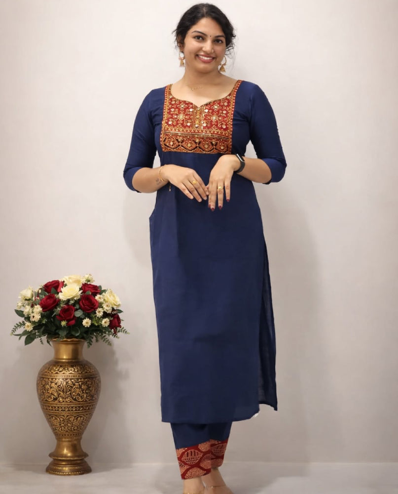 Silk Cotton Kurti with Bottom - Mizhiboutique