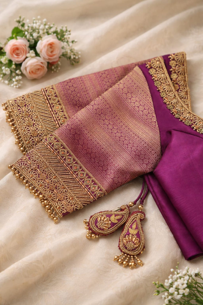 Deep berry hand worked bridal blouse - Mizhiboutique