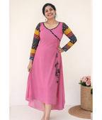 Dusty rose MIZHI Aline dress featuring multi sleeves in Ajrakh print and Georget fabric, perfect for casual outings.