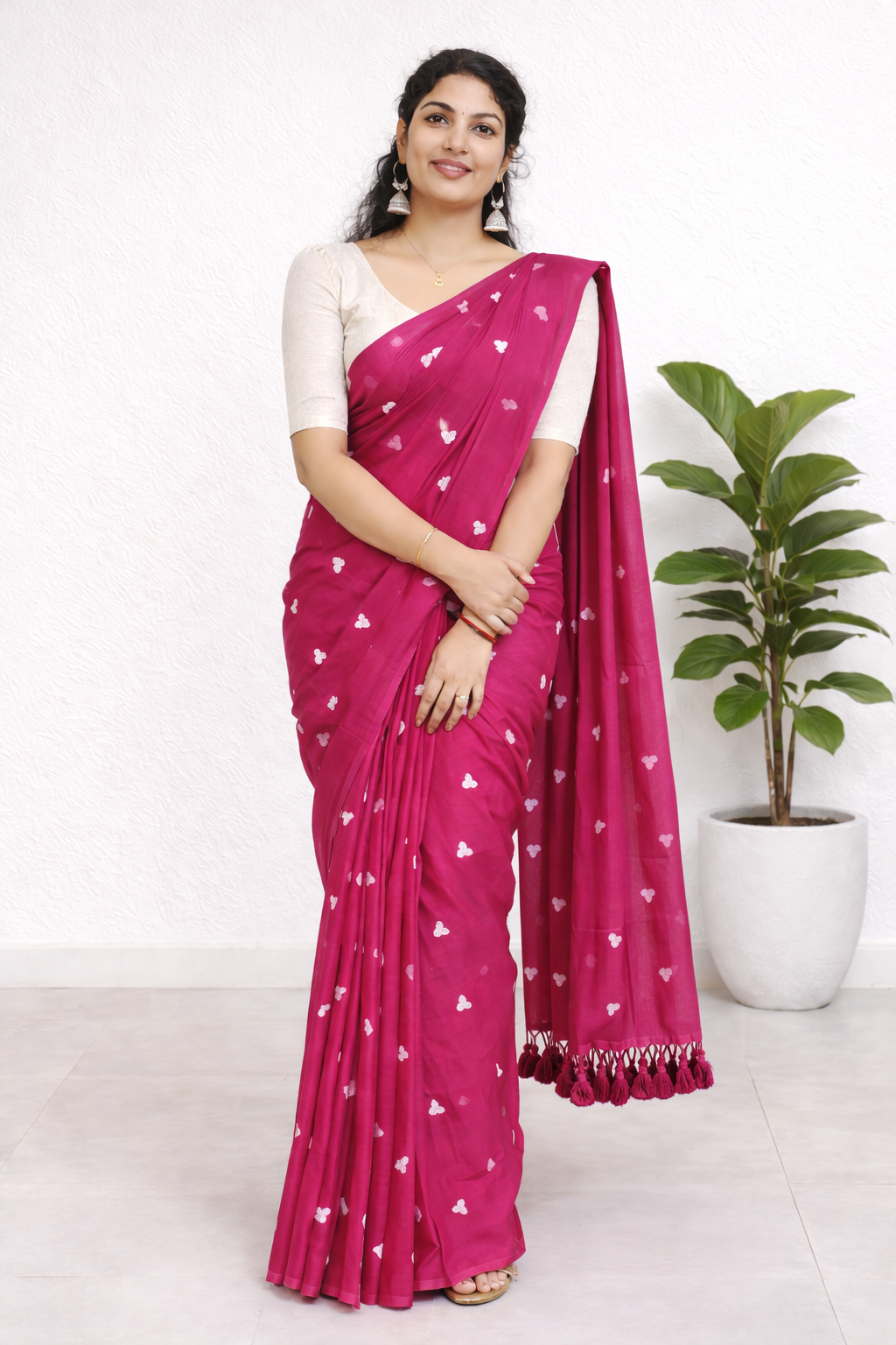 Mul cotton tiny heart saree - Mizhiboutique