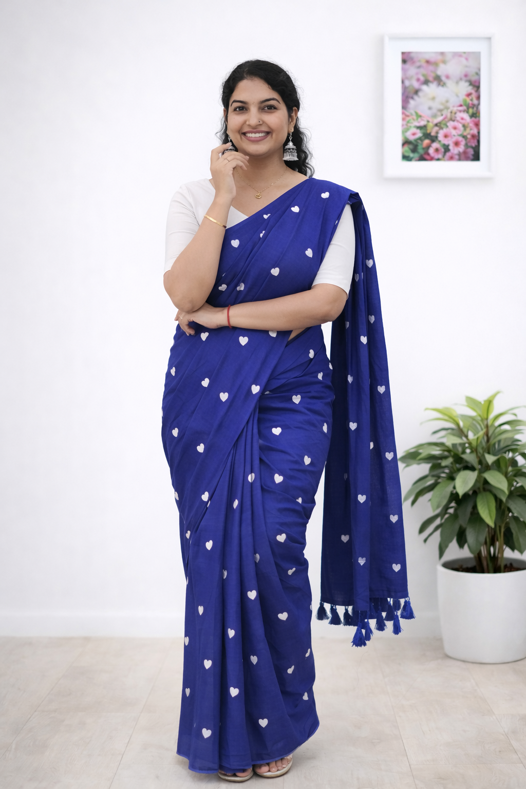 Mul cotton blue saree