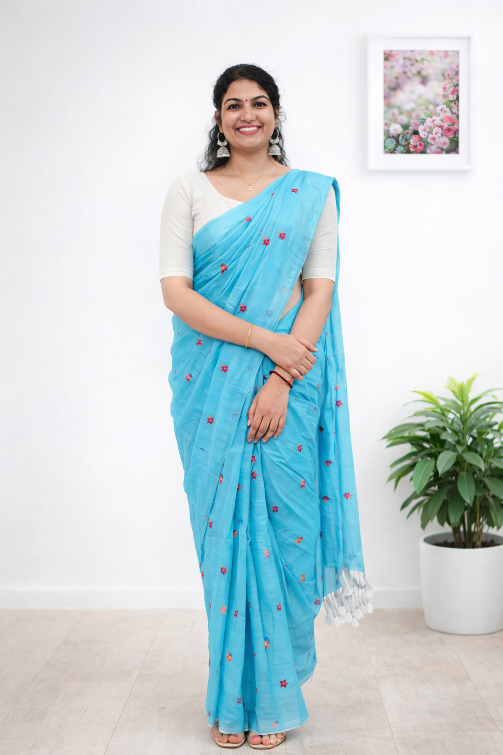 Mul cotton multi color flloral saree - Mizhiboutique