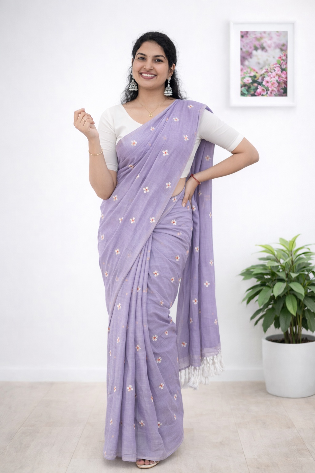 Lavender color khadi cotton saree - Mizhiboutique