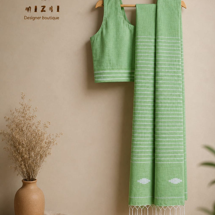 Bengal Cotton Saree in a soothing pastel green shade