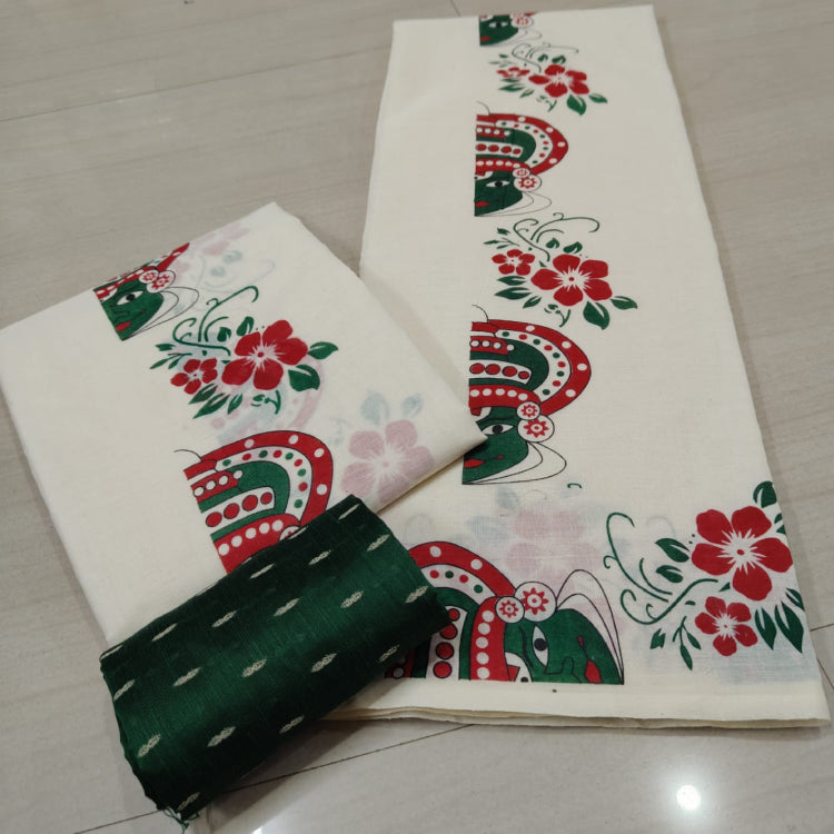 Kadhakali set mund with blouse piece - green