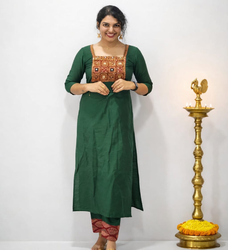 Silk Cotton Kurti with Bottom - Mizhiboutique