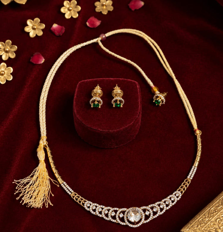 Elegant Gold-Tone American Diamond Necklace Set