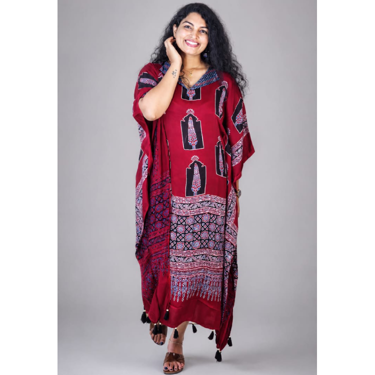 Pure Modal Silk Kaftan Wine Red