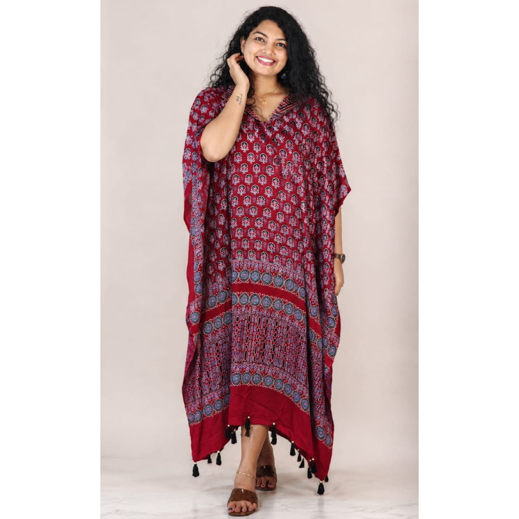 Deep wine red Pure Modal Silk Kaftan