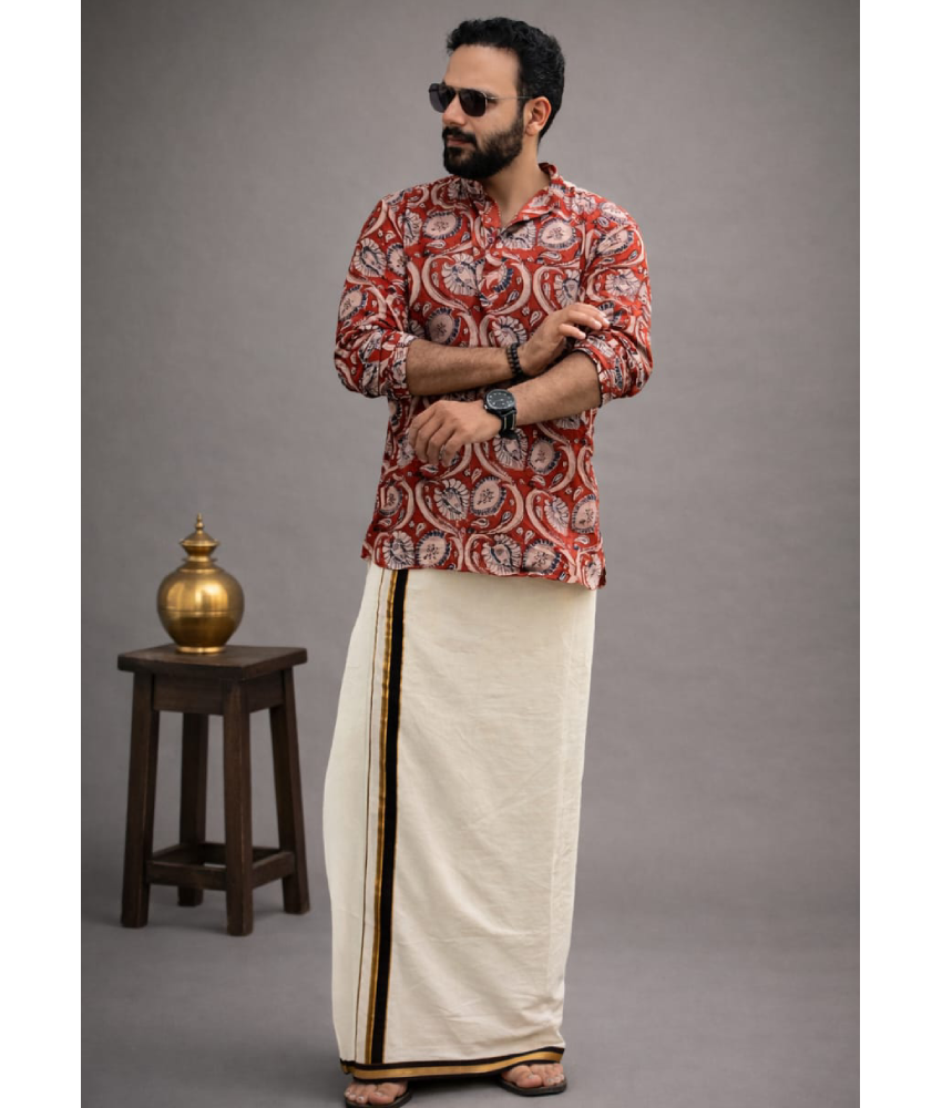 Kalamkari cotton kurta with intricate hand-block print design, traditional Indian style, by Mizhiboutique.