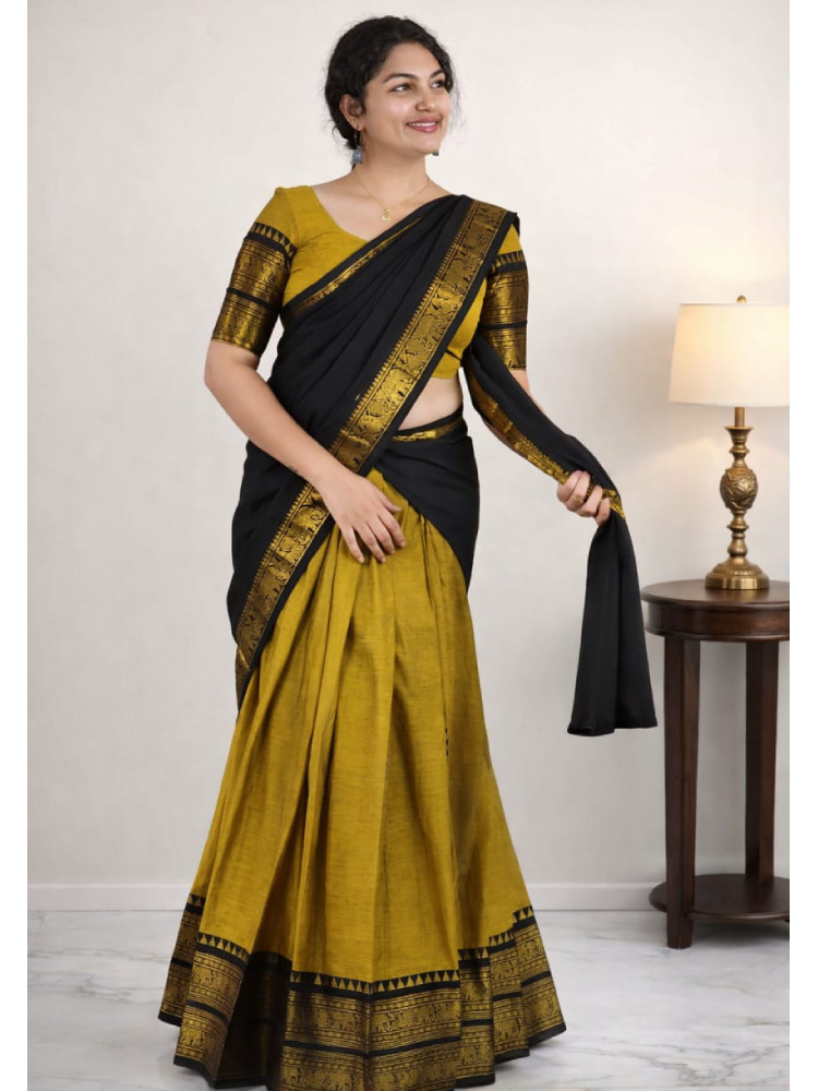 Kanji cotton unstiched skirt with matching blouse piece from Mizhiboutique, featuring traditional fabric and vibrant design.