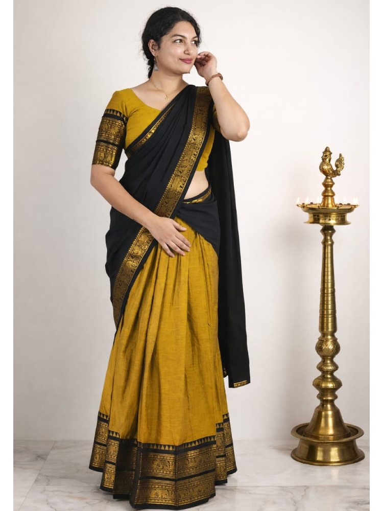 Unstitched Kanji cotton skirt with matching blouse piece from Mizhiboutique, showcasing soft, breathable fabric and traditional design.