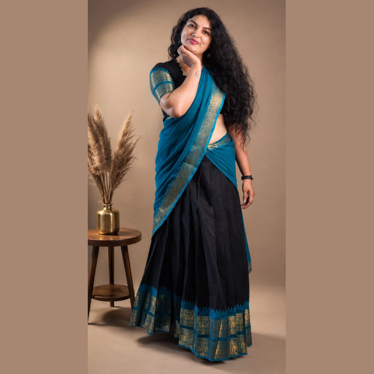 Kanji cotton dhavani- Black and blue