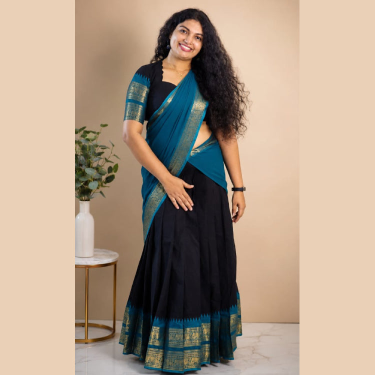 Kanji cotton dhavani- Black and blue