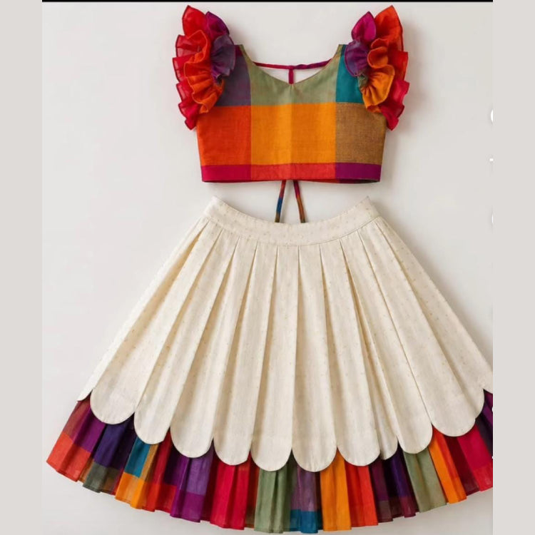 MIZHI kids dress with Madras check pattern, colorful and comfortable for children, shown in the image.