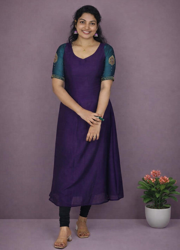 Hand worked Aline kurti - Mizhiboutique