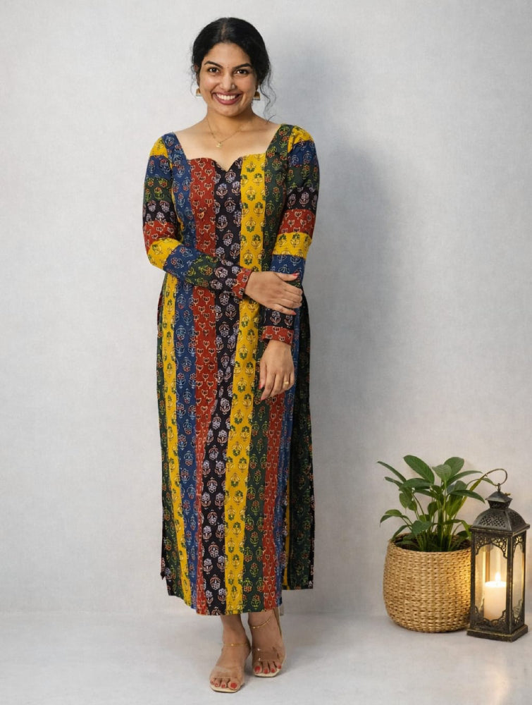 Multi color Ajrakh slitted top - Mizhiboutique