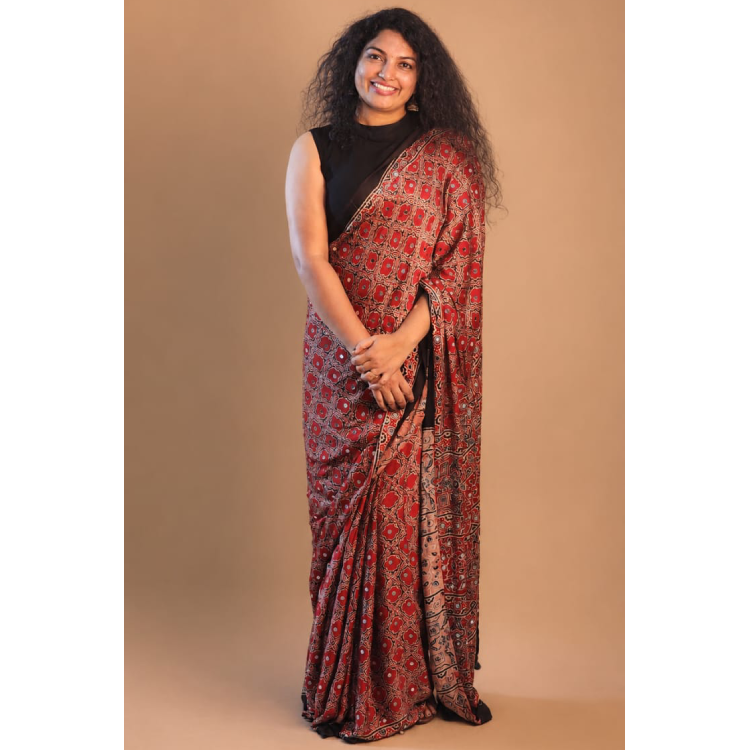 Ajrakh Pure Modal Silk Saree