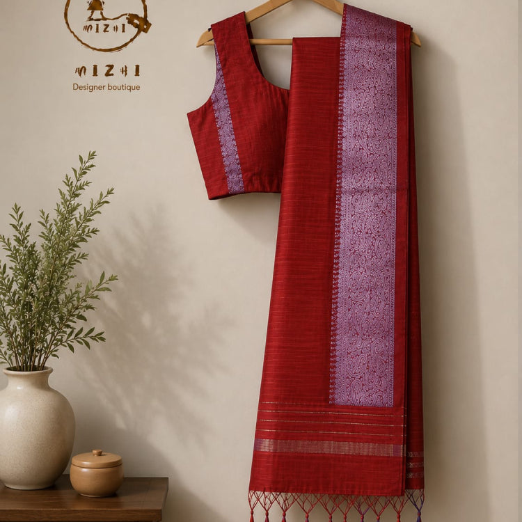 Wine Maroon Mudka Silk Saree