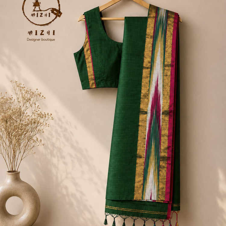 Forest Green Mudka Silk Saree