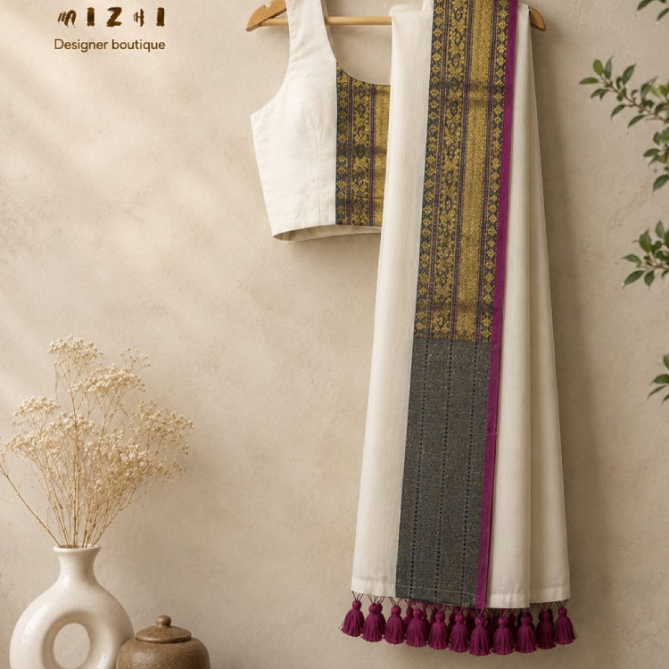 Mul Cotton Saree in a classic off-white hue