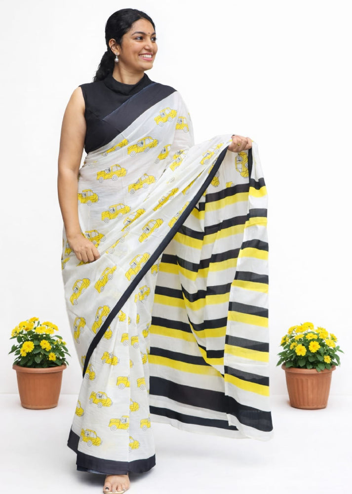 Mulcotton taxi printed saree