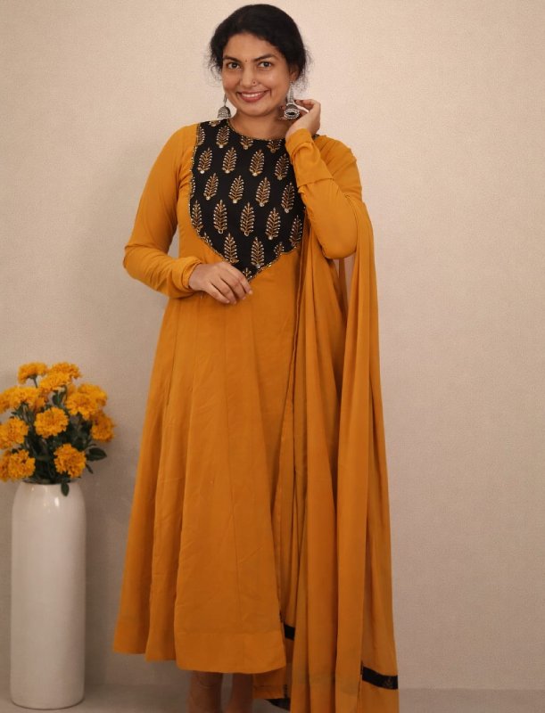 Pannel cut georget handworked Anarkali with Duppatta - Mizhiboutique