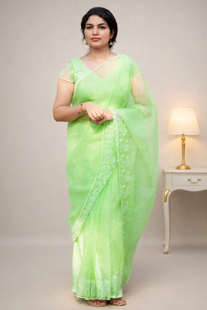 Organza Saree with Blouse Piece - Mizhiboutique