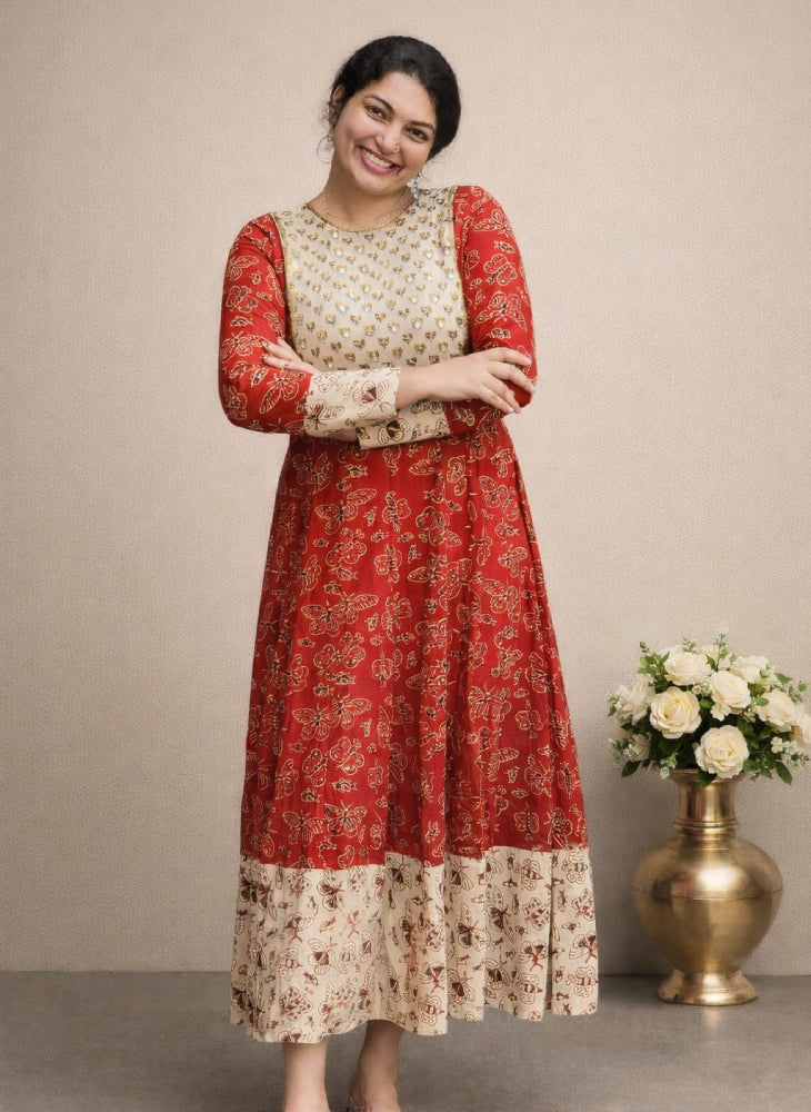 Panelled Ajrakh anarkali