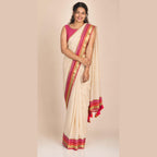 Mul Cotton Saree with Rani Pink Border