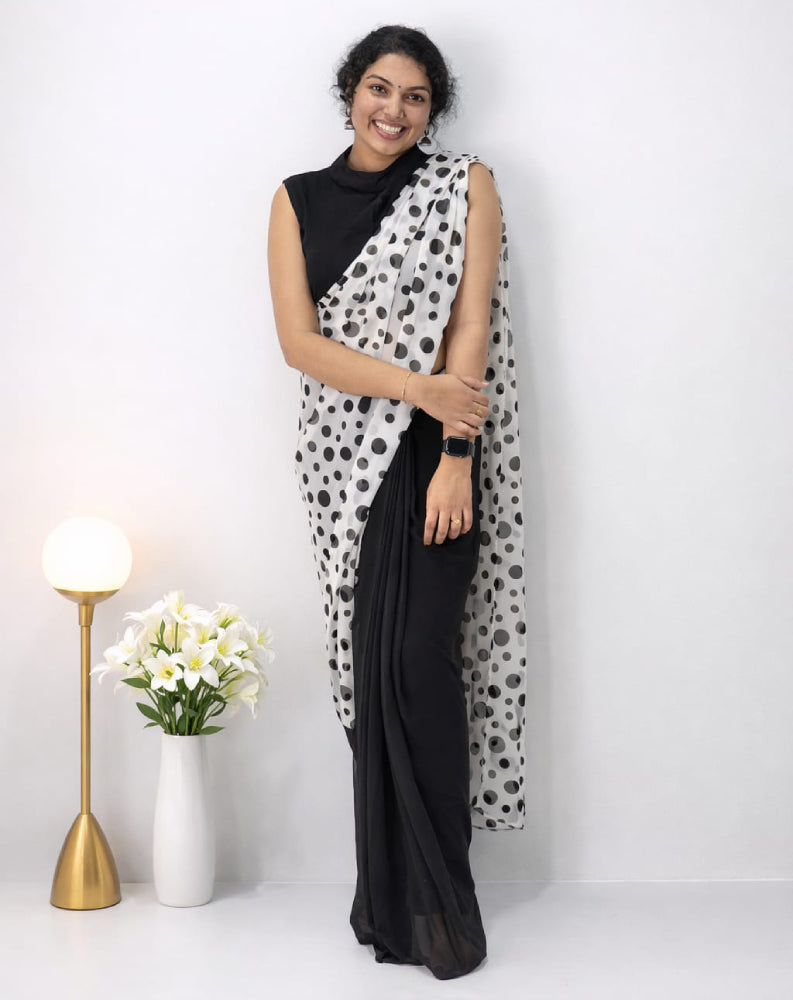 Georgette Polka Dot Saree - Mizhiboutique