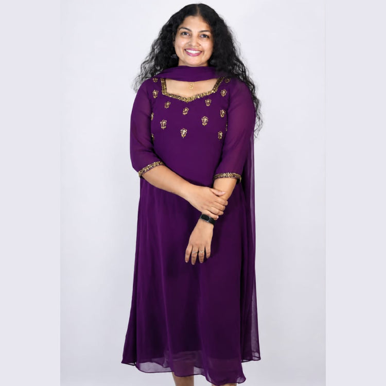 A-Line Top with Dupatta - Purple