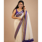 Mul Cotton Saree with Royal Purple Border