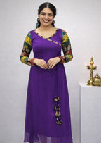 Multi sleeves in ajrakh with georget Aline top - Mizhiboutique