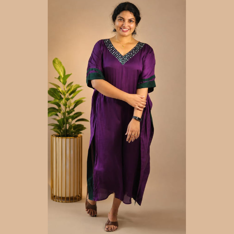 Mirror work modal kaftan - Royal mulberry